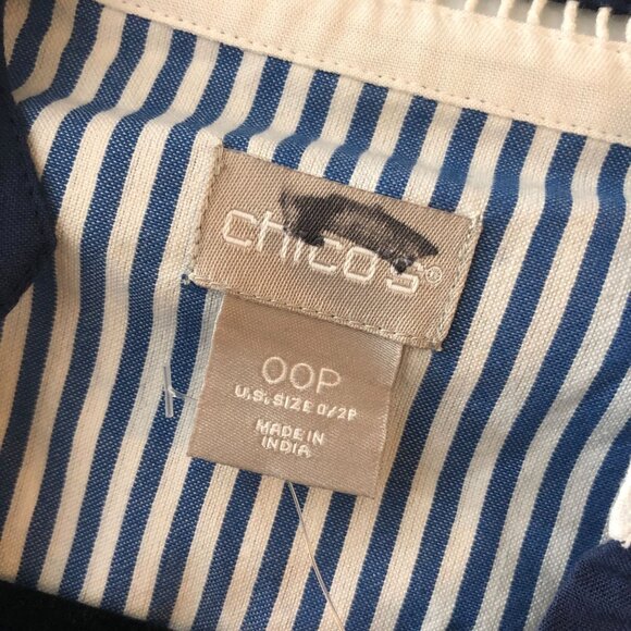 Chico's Tunic Top Patchwork Embroidered Floral Striped Blue Size 00P US 0/2P - Picture 3 of 4